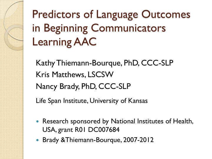 predictors of language outcomes in beginning