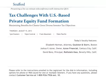 Private Equity Fund Formation  Maximizing Benefits for Clients Given Diverse Investor Tax