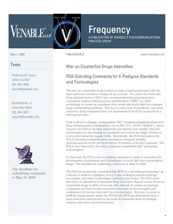 Frequency  Frequency  A PUBLICATION OF VENABLE'S TELECOMMUNICATIONS PRACTICE GROUP  May 1, 2008