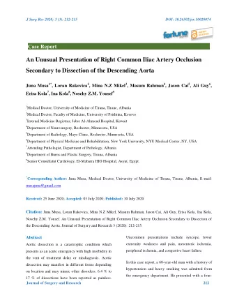 An Unusual Presentation of Right Common Iliac Artery Occlusion  Secondary to Dissection of the