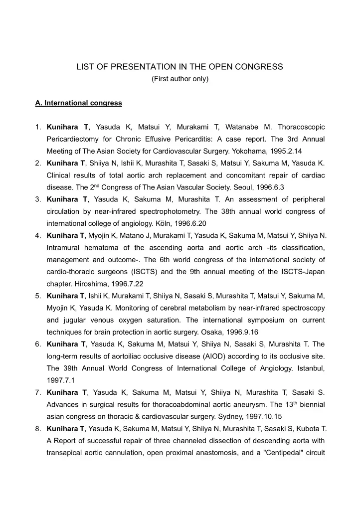 list of presentation in the open congress
