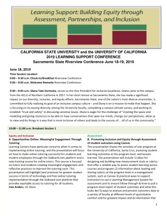 CALIFORNIA STATE UNIVERSITY and the UNIVERSITY OF CALIFORNIA  2019 LEARNING SUPPORT CONFERENCE