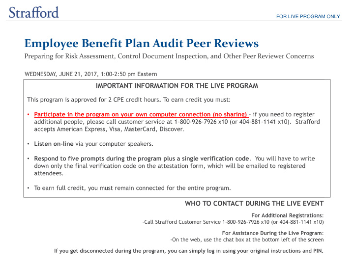 for live program only employee benefit plan audit peer