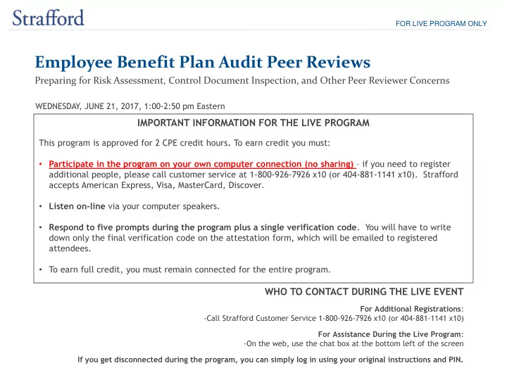 for live program only employee benefit plan audit peer
