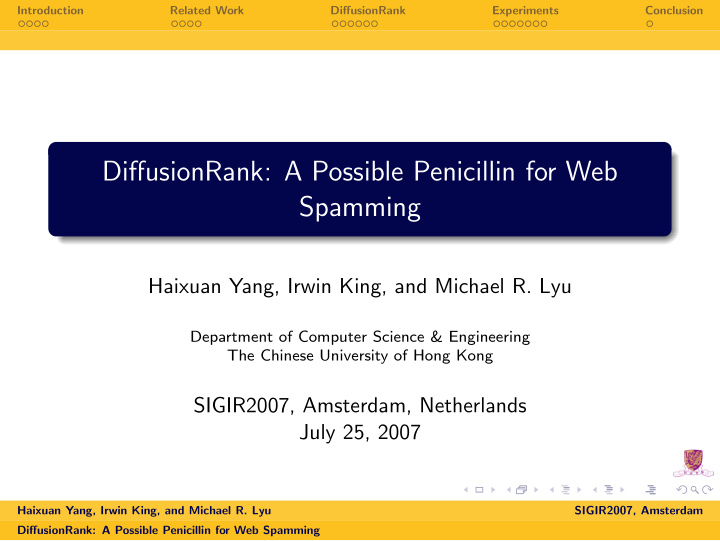 diffusionrank a possible penicillin for web spamming