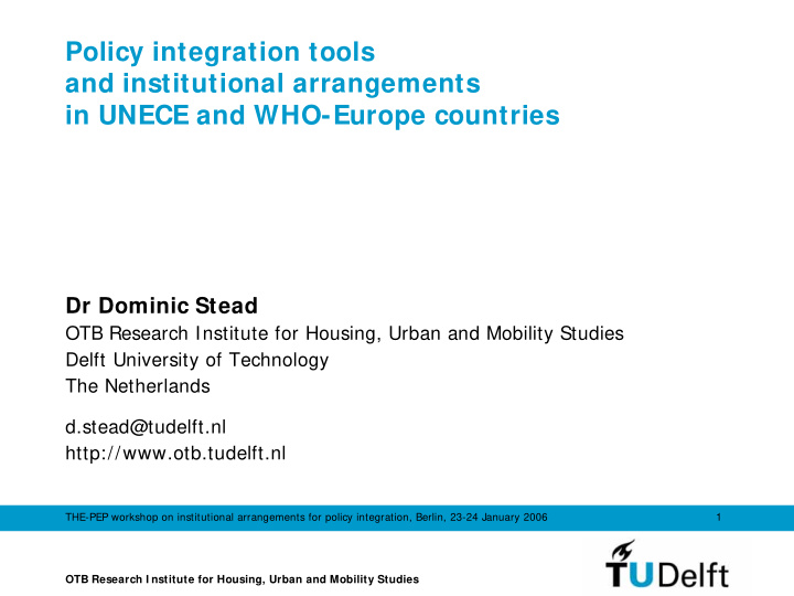 policy integration tools and institutional arrangements