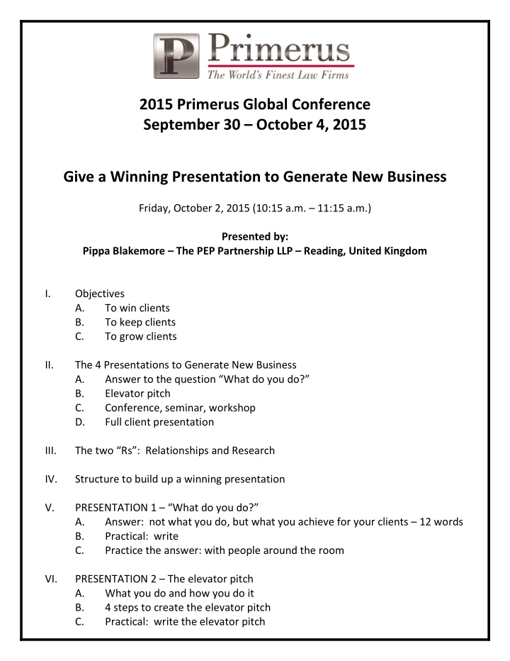 2015 primerus global conference september 30 october 4