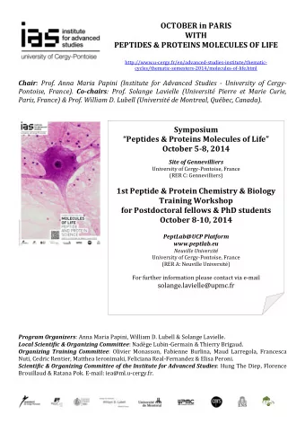 OCTOBER in PARIS  WITH  PEPTIDES &amp; PROTEINS MOLECULES OF LIFE