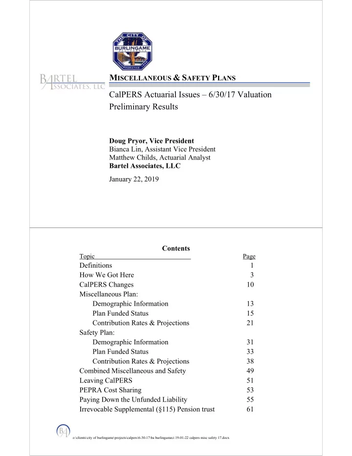 m iscellaneous s afety p lans calpers actuarial issues 6