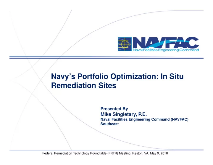 navy s portfolio optimization in situ remediation sites