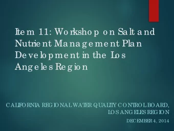 I  te m 11: Wo rksho p o n Sa lt a nd  Nutrie nt Ma na g e me nt Pla n  De ve lo pme nt in the  L