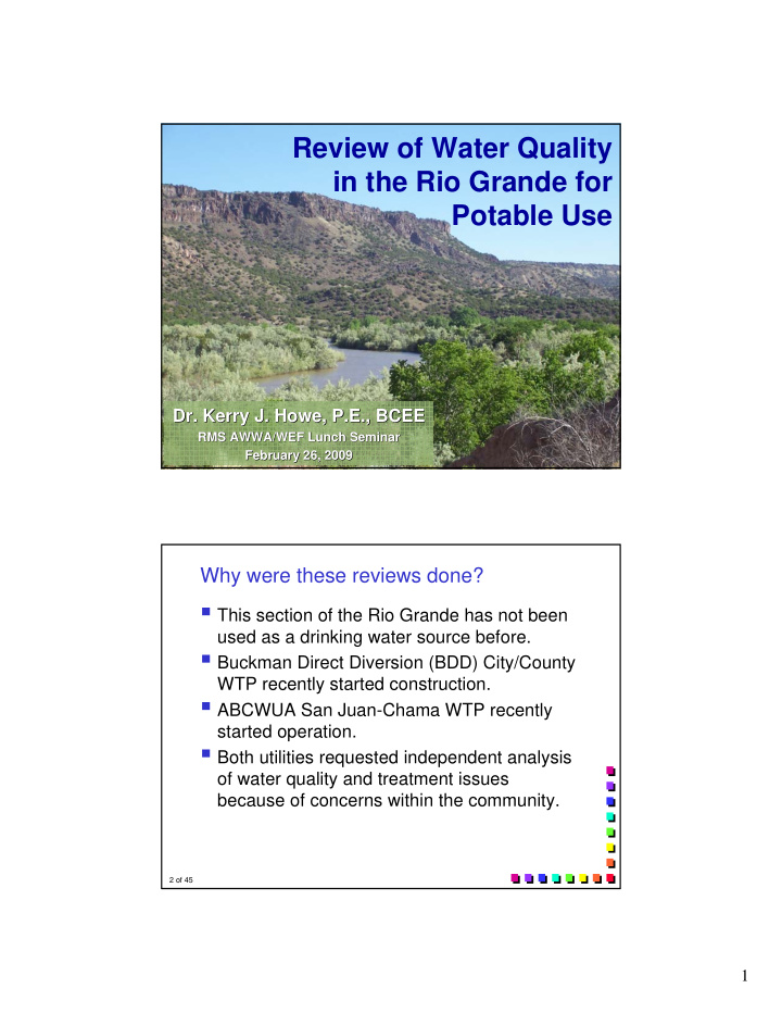 review of water quality in the rio grande for potable use