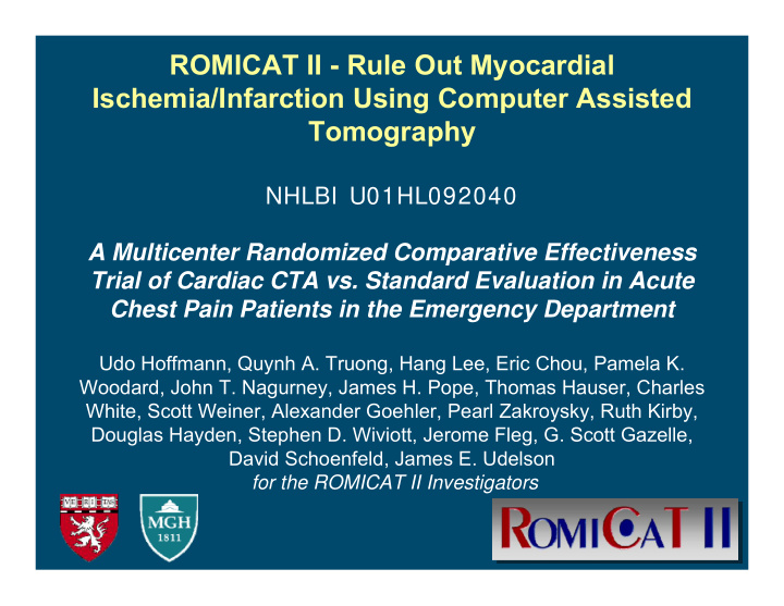 romicat ii rule out myocardial ischemia infarction using