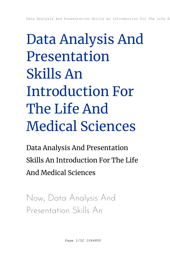data analysis and presentation skills an introduction for