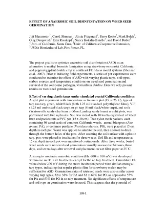 EFFECT OF ANAEROBIC SOIL DISINFESTATION ON WEED SEED  GERMINATION Joji Muramoto 1* , Carol, Shennan