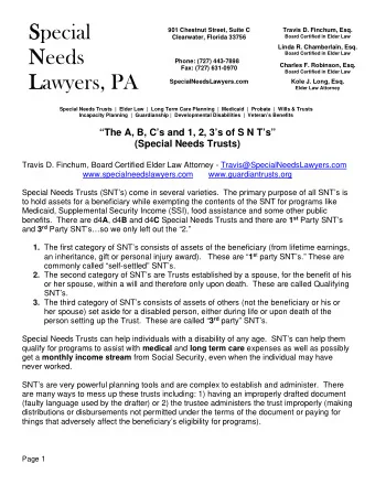 Special  901 Chestnut Street, Suite C  Travis D. Finchum, Esq. Board Certified in Elder Law