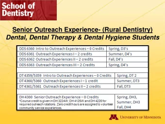 Senior Outreach Experience- (Rural Dentistry) Dental, Dental Therapy &amp; Dental Hygiene Students
