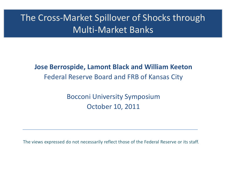 the cross market spillover of shocks through multi market
