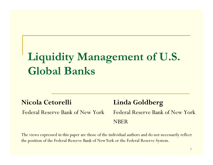 liquidity management of u s global banks global banks