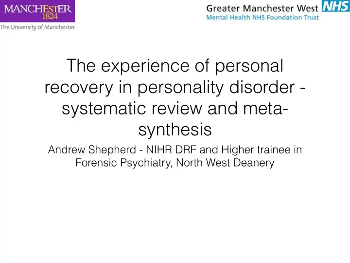 the experience of personal recovery in personality