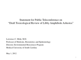 Statement for Public Teleconference on  Draft Toxicological Review of Libby Amphibole