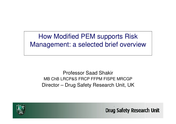 how modified pem supports risk management a selected