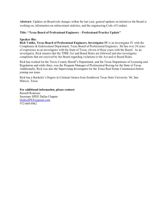 Abstract: Updates on Board rule changes within the last year, general updates on initiatives the