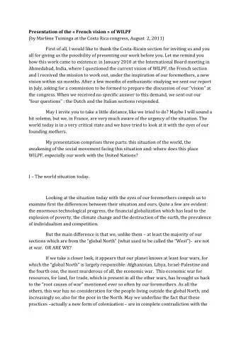 Presentation of the  French vision  of WILPF  (by Marlne Tuininga at the Costa Rica congress,