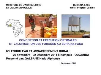 IV FORUM EAU ET ASSAINISSEMENT RURAL:  29 novembre - 02 Dcembre 2011  Kampala - OUGANDA