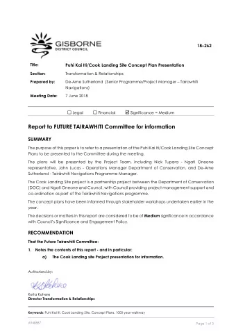 Report to FUTURE TAIRAWHITI Committee for information  SUMMARY  The purpose of this paper is to