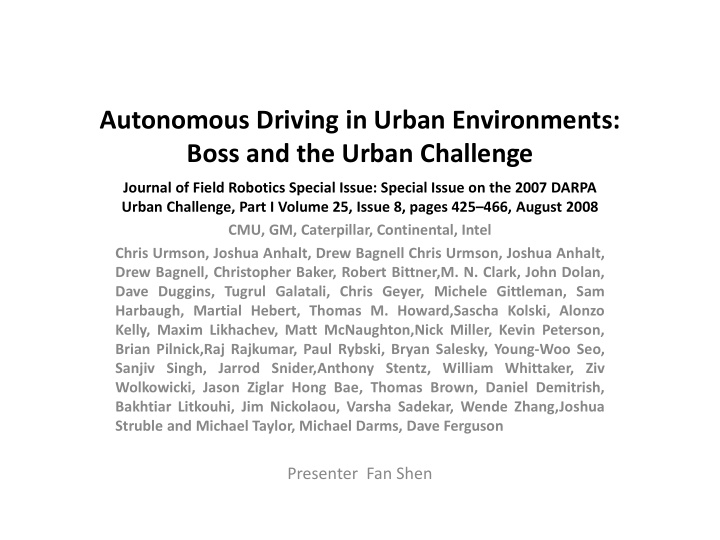 autonomous driving in urban environments boss and the