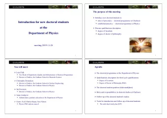 Introduction for new doctoral students  established practice  - doctoral programmes at Physics