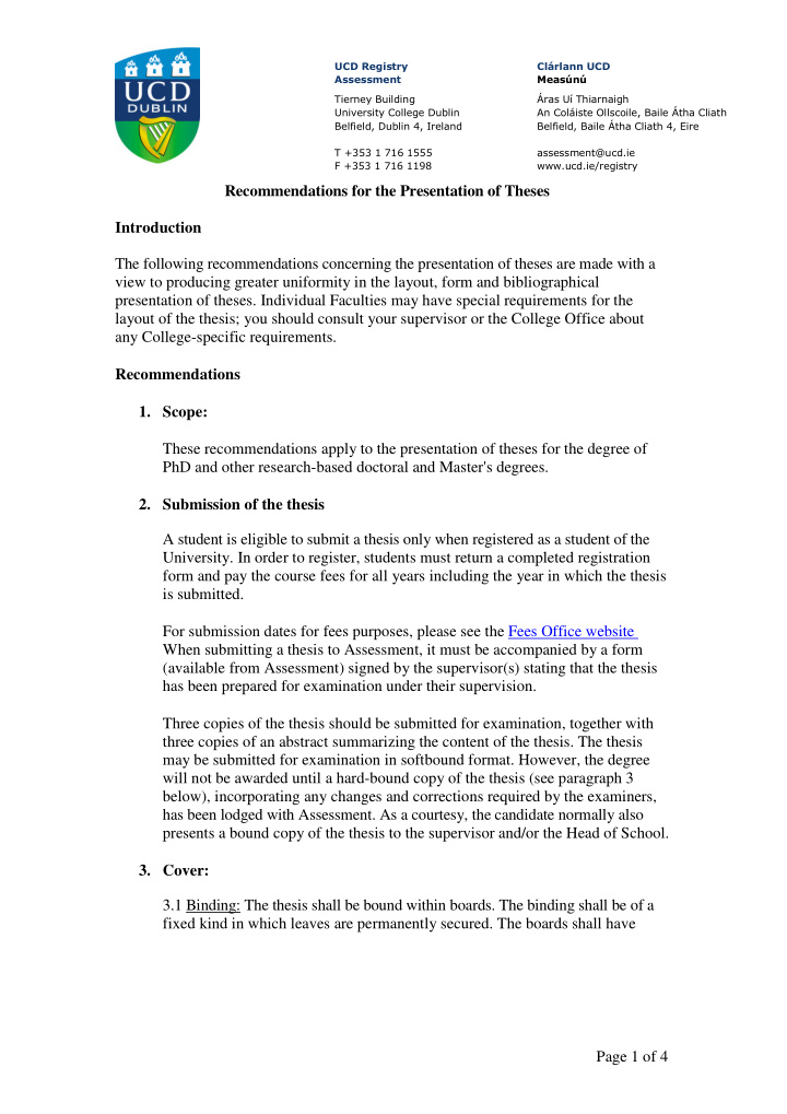 recommendations for the presentation of theses