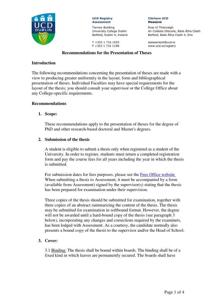 recommendations for the presentation of theses