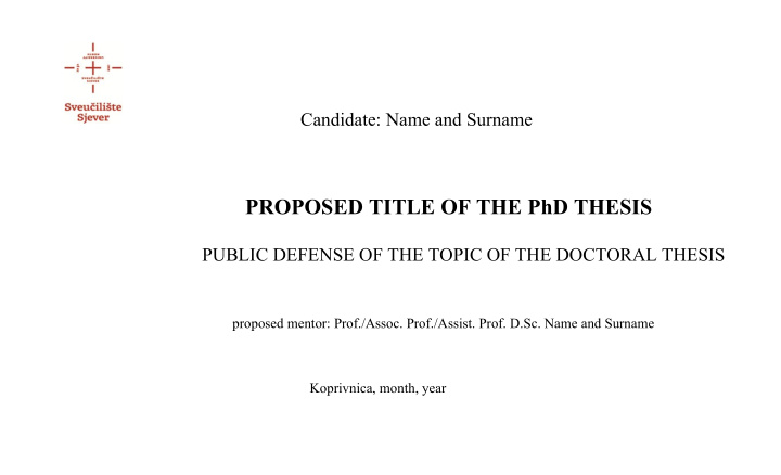 proposed title of the phd thesis