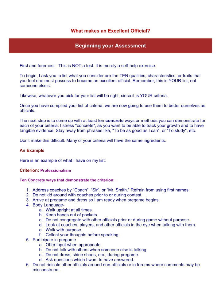 beginning your assessment