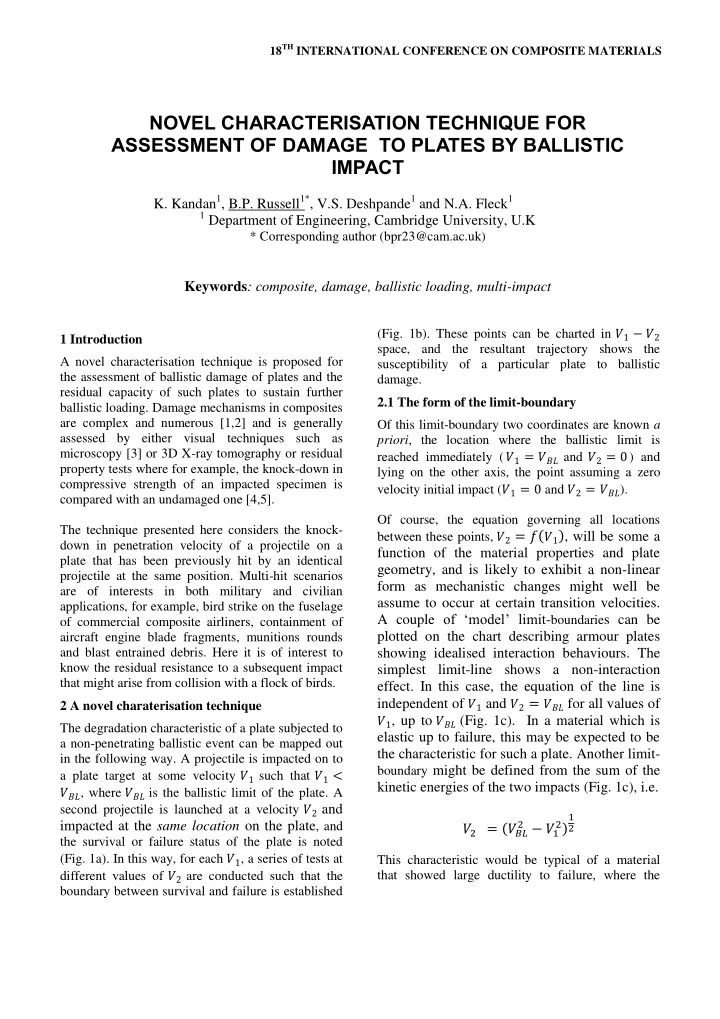 novel characterisation technique for assessment of damage