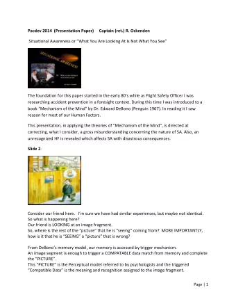 Pacdev 2014  (Presentation Paper)     Captain (ret.) R. Ockenden Situational Awareness or What