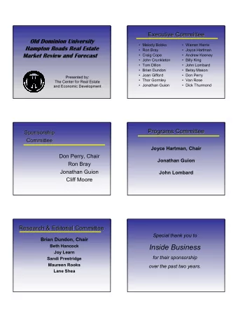 Inside Business  Beth Hancock  Joy Learn  for their sponsorship  Sandi Prestridge  Maureen Rooks