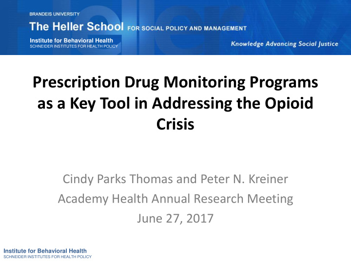 prescription drug monitoring programs as a key tool in