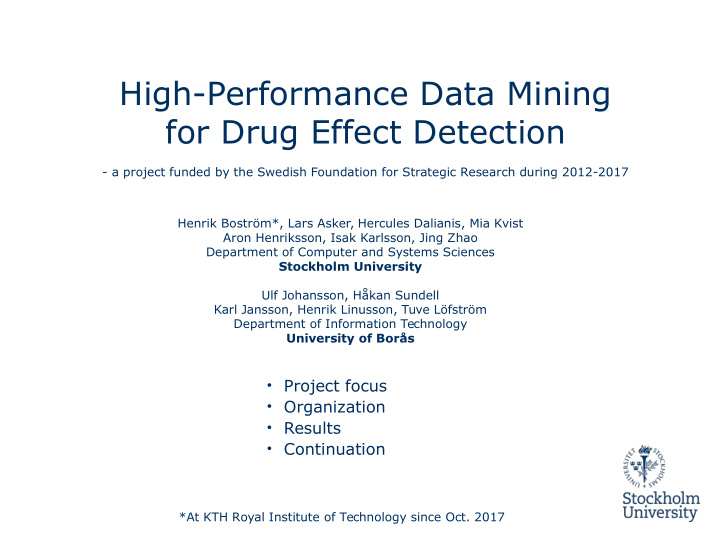 high performance data mining for drug effect detection