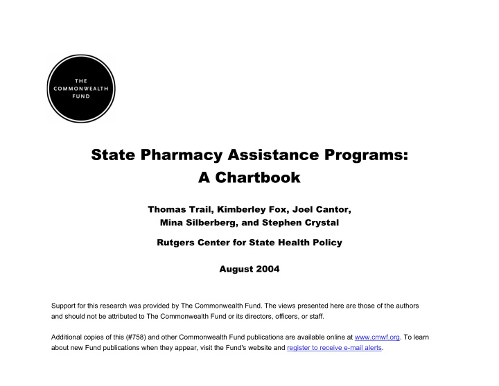 state pharmacy assistance programs a chartbook