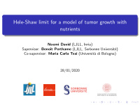 hele shaw limit for a model of tumor growth with nutrients