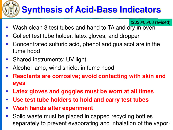 synthesis of acid base indicators