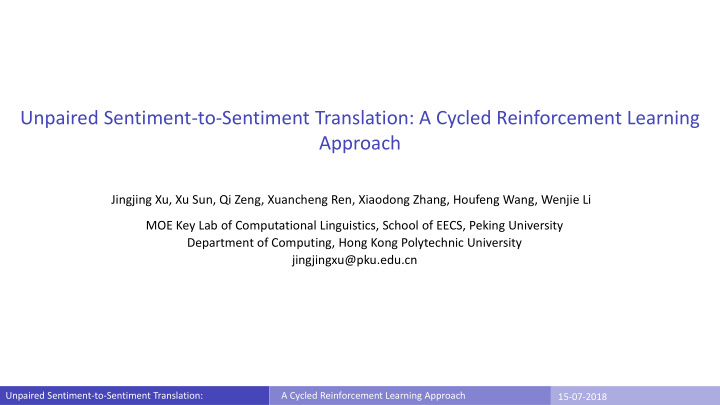 unpaired sentiment to sentiment translation a cycled
