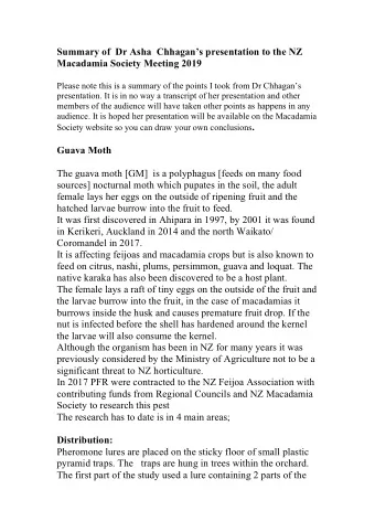 Summary of  Dr Asha  Chhagans presentation to the NZ  Macadamia Society Meeting 2019  Please