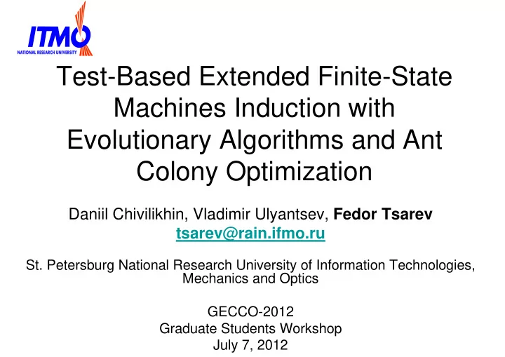 test based extended finite state machines induction with