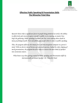Effective Public Speaking &amp; Presentation Skills  The Minocher Patel Way  Research shows that a