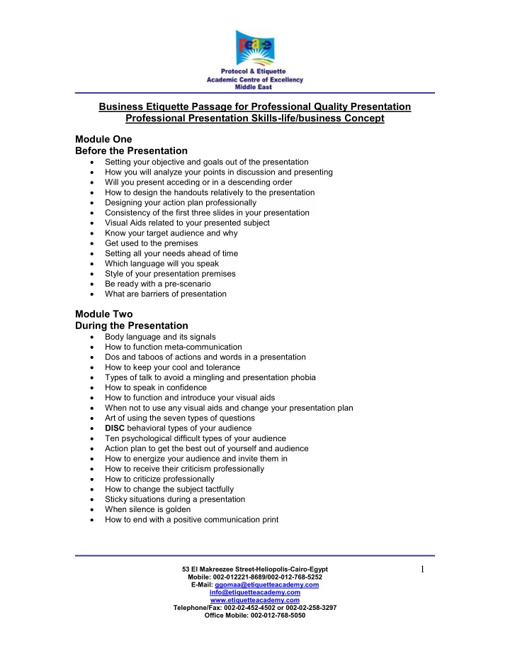 business etiquette passage for professional quality