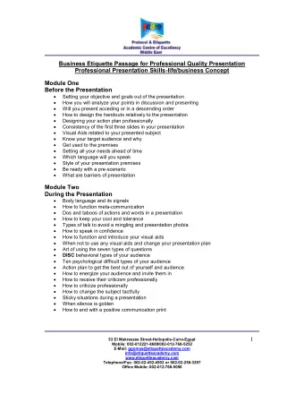 Business Etiquette Passage for Professional Quality Presentation  Professional Presentation
